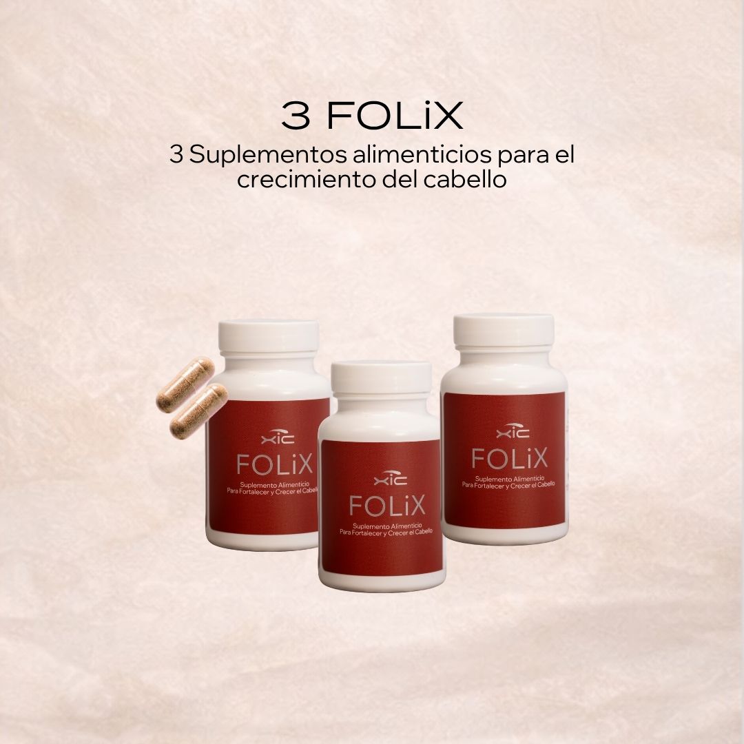 XiC FOLiX paquete 3 unidades — suplemento para cabello con apariencia más fuerte y abundante
